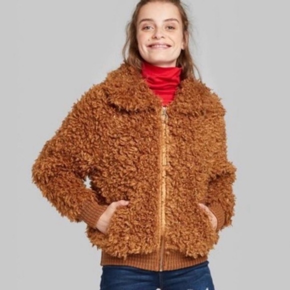 Teddy Bear Jacket Faux Fur Sherpa Bomber Jacket WILD FABLE Size Small NWT - Picture 3 of 15